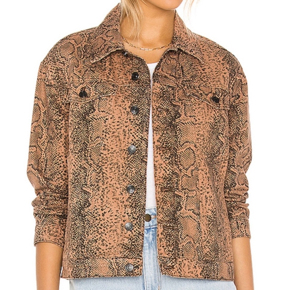 Free People Brown Snake Print Jean Jacket